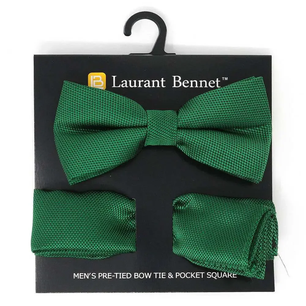 Selini New York - Poly Woven Men's Banded Bow Tie and Hanky Set - BTH6308